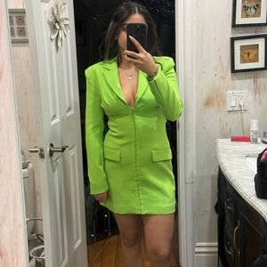 Zara Neon Green Blazer Mini Dress